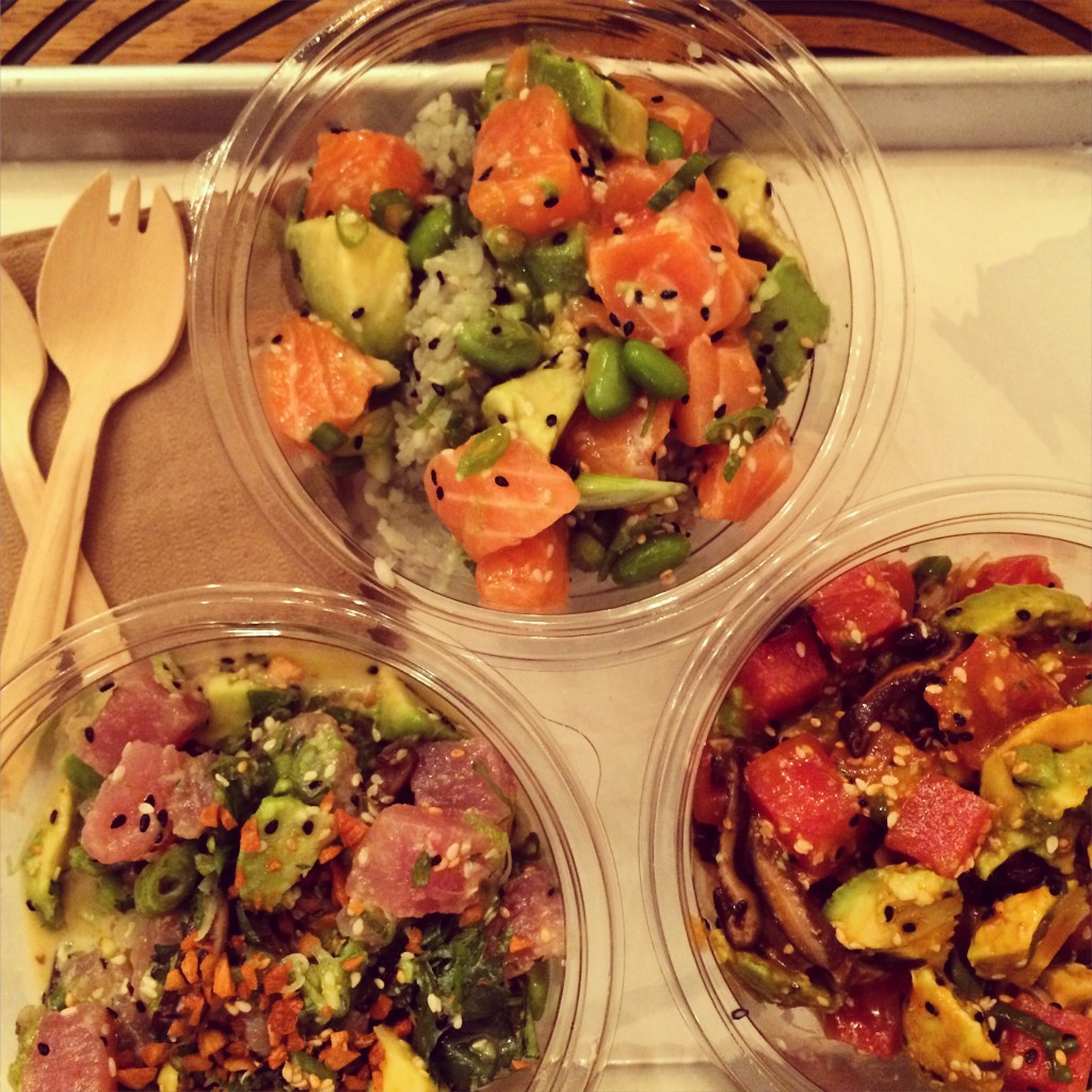 The new buzzword in LA? Poke. This is a sampling from Sweetfin Poke in Santa Monica, just opened this month.