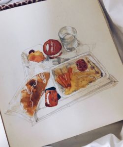 a drawing of food in a tray