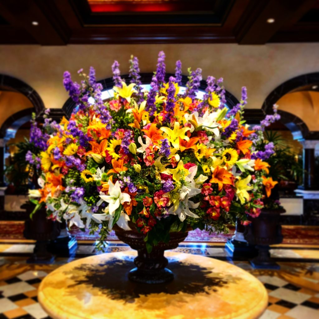 a large vase of flowers